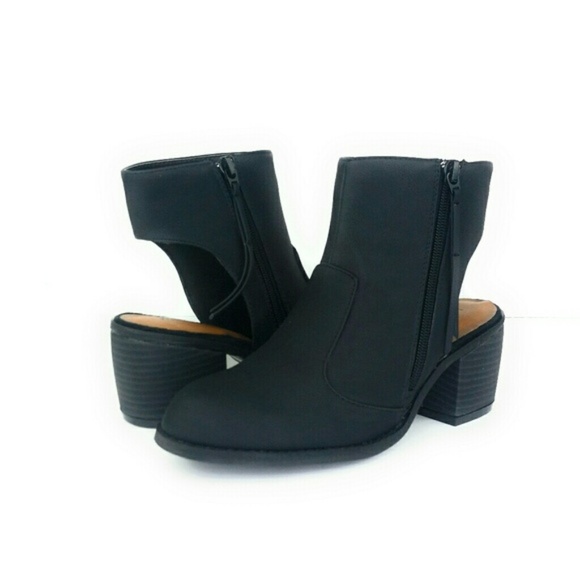 Womens Open Heel Closed Toe Zip Bootie Black Vegan - Picture 4 of 8